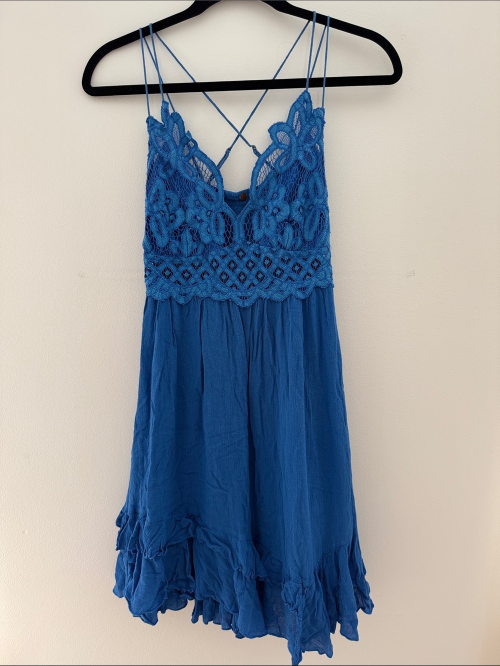 Free People Cobalt Blue Crochet Lace Sundress with Strappy Back